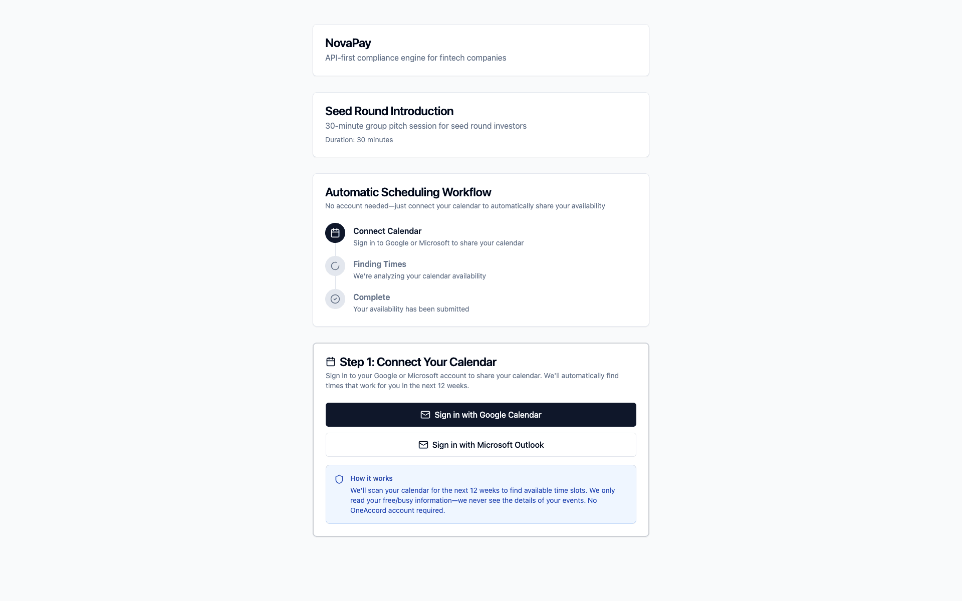 Investor viewing session and RSVPing to available time slots